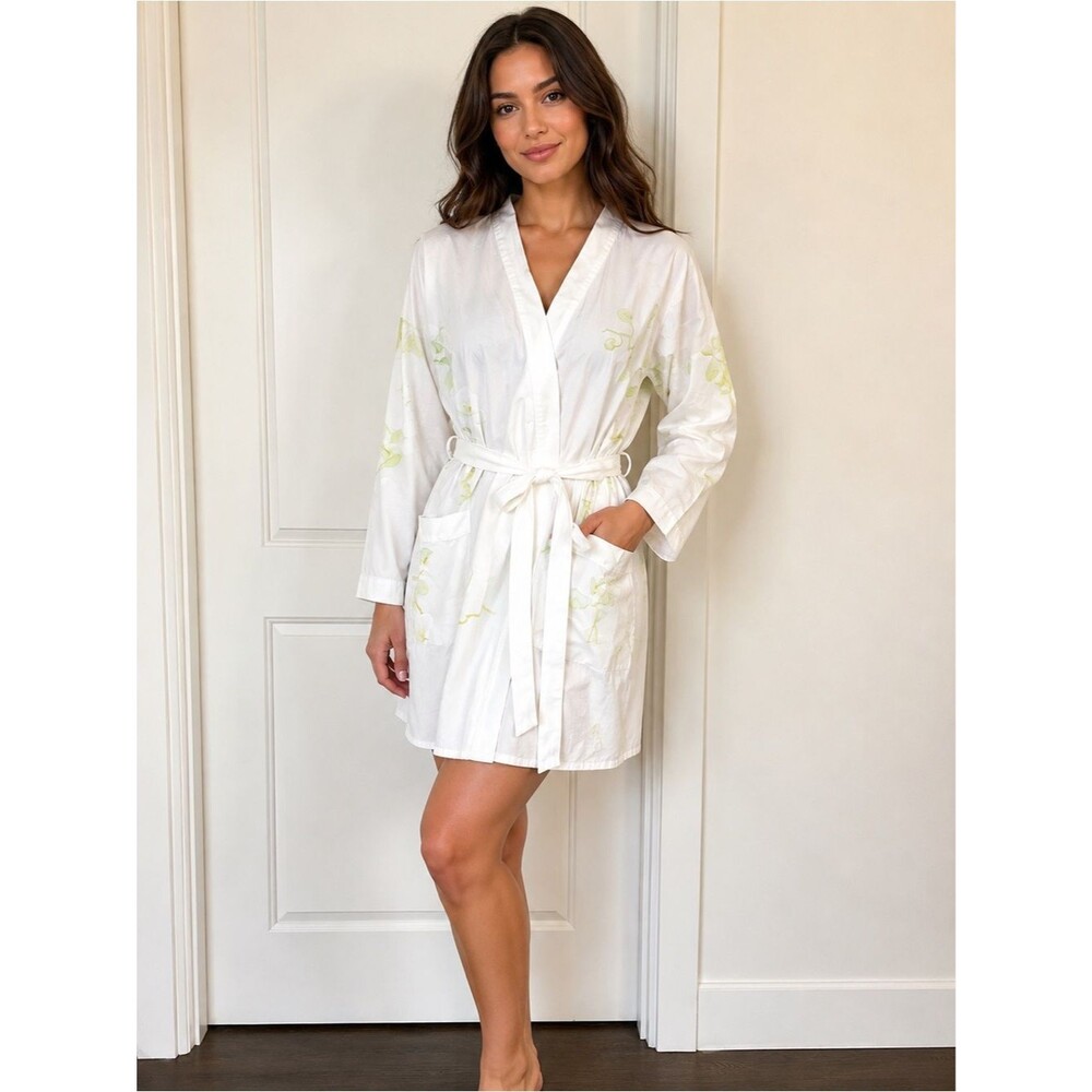 Vintage Yves Delorme Paris French Cotton orchid Botanical print White Sz S